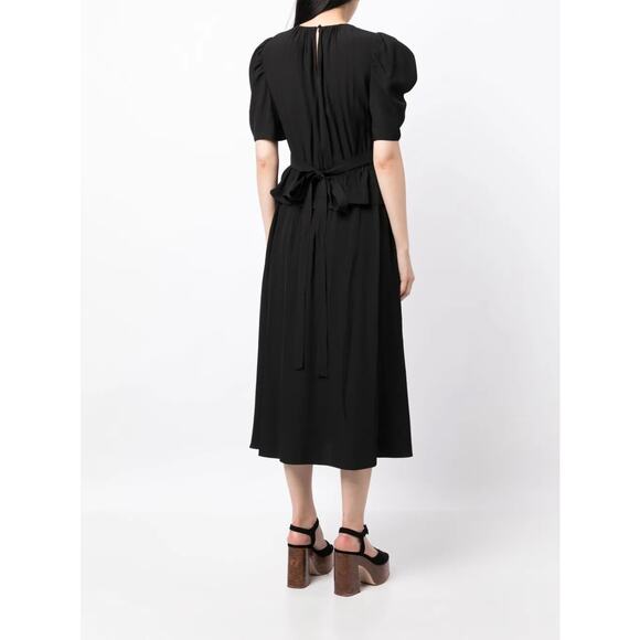 Ulla Johnson Marion Puff-Sleeve Belted Peplum Midi Dress Noir US6 - Picture 2 of 10